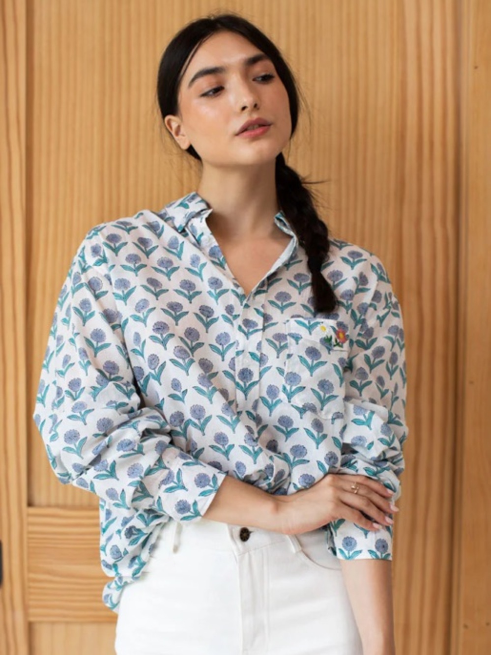 Emerson Fry Ryan Shirt Organic Cotton Block Print DELPHINIUM
BLUE XS